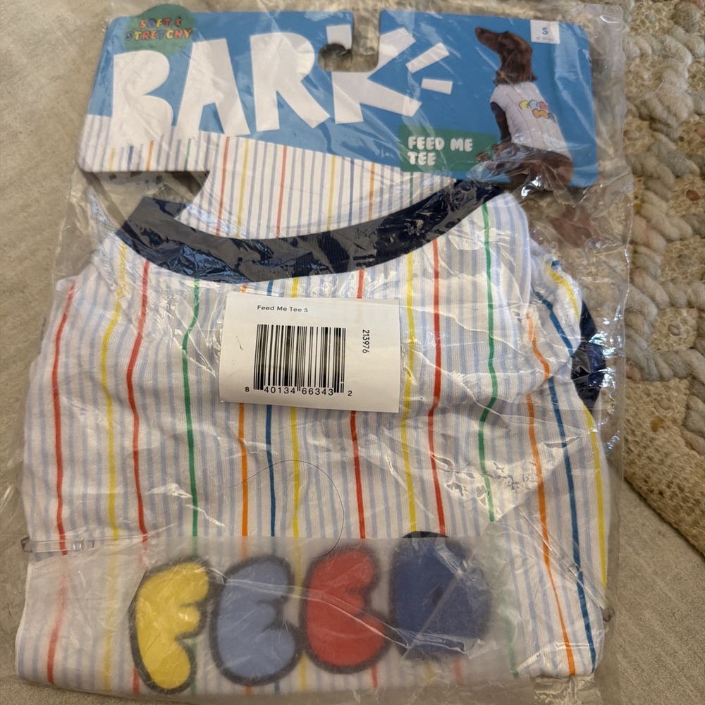 Bark Brands Feed Me Tee Cooling Pet Shirt Size Small Multi Color Stripe